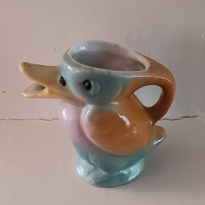 Vintage Ceramic Duck Creamer Pitcher in Pastel Yellow, Blue & Pink